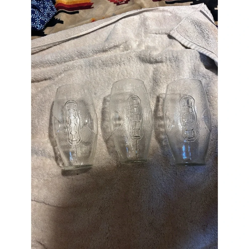 Set Of 3 Football Shaped Drinking Glasses Clear Football NFL Fan Vintage